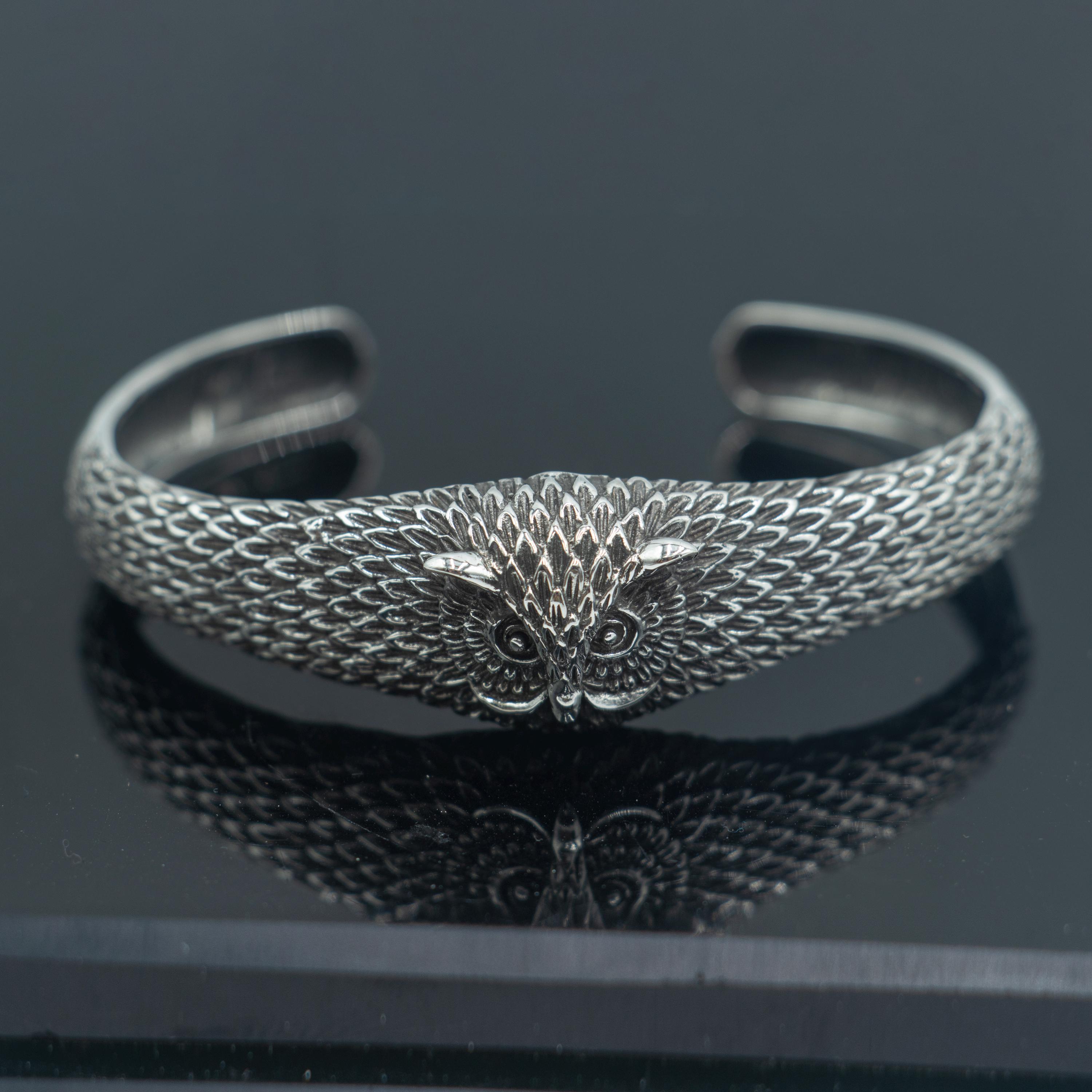 925 sterling silver handmade stylish owl face adjustable bangle bracelet kada unisex jewelry cuff247