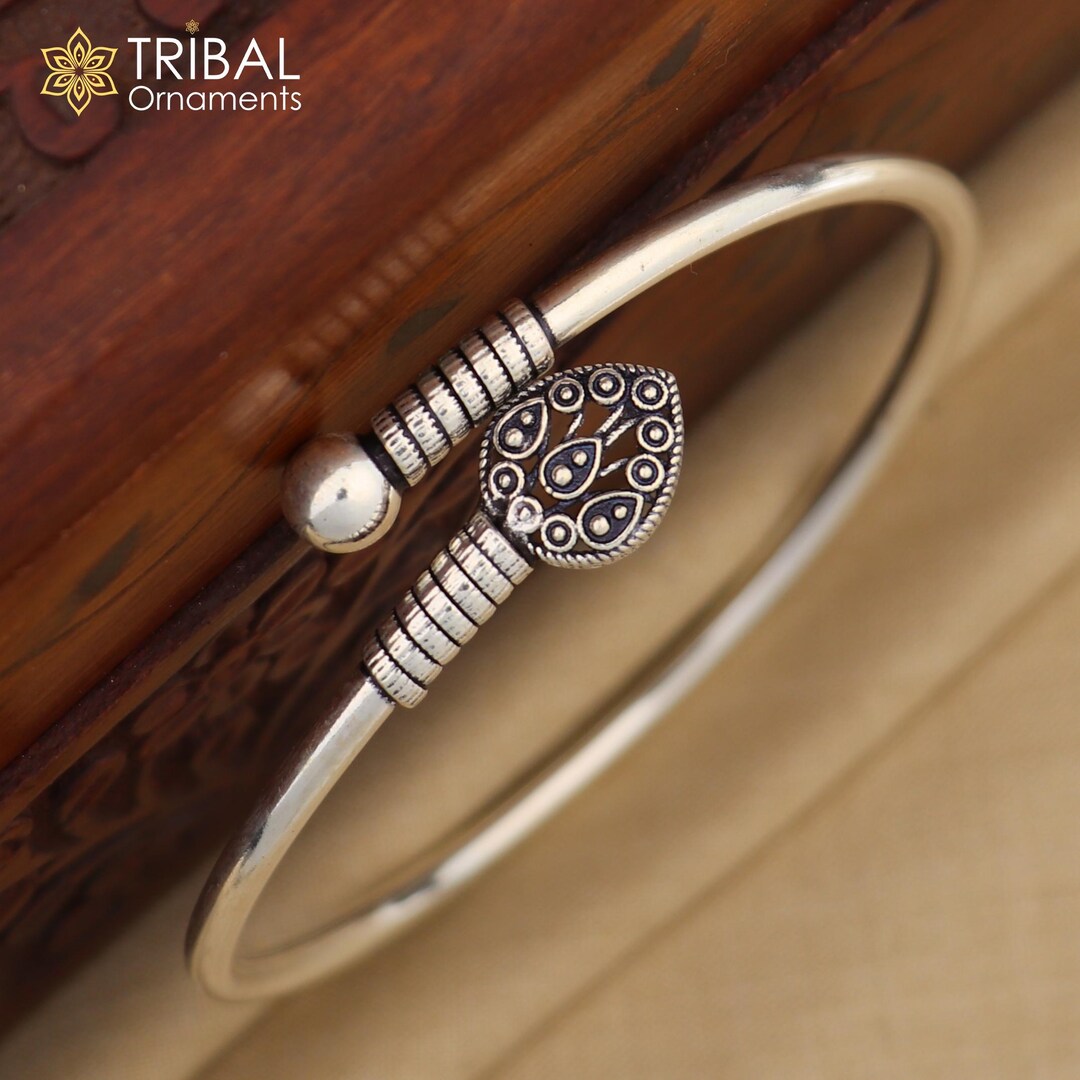 925 Sterling Silver Handmade Peacock Feather Design Stylish Kada