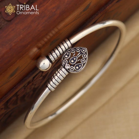 925 Sterling Silver Handmade Peacock Feather Design Stylish Kada