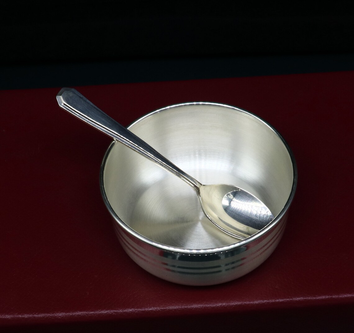 999 Fine Silver Handmade Small Baby Bowl and Spoon Set Silver Etsy UK