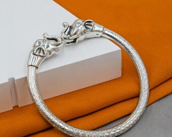 925 Sterling Silver Handmade Elephant Design Bangle Bracelet