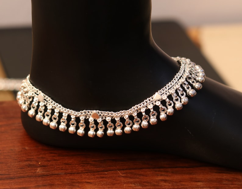 nice noisy hanging bells charm anklets for girls women/'s belly dance ank174 10.5 long handmade sterling silver gorgeous ankle bracelet