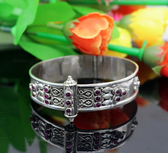 Silver cuff bracelet with on sale stones