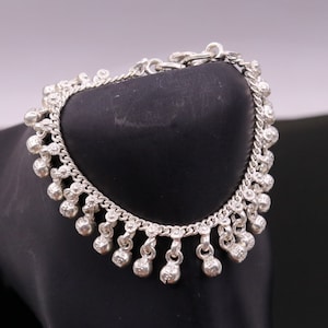 7&quot; long Vintage design sterling silver handmade amazing noisy hanging drops bells baby anklet, baby ankle bracelet, charm bracelet ank364