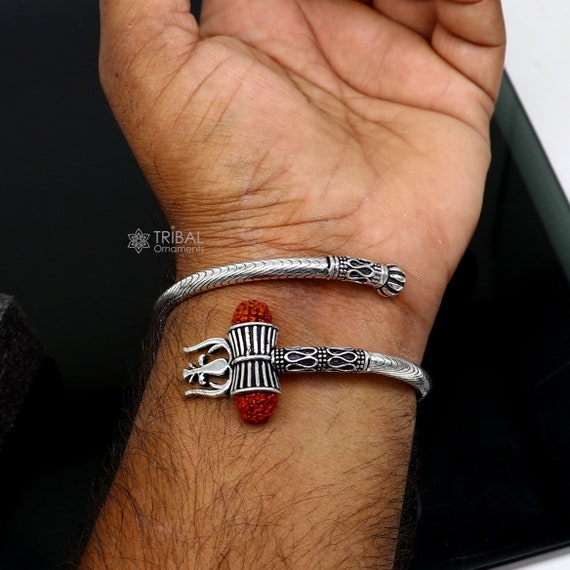 Mahi Lord Shiv Mahakal Shiva Trisul, Rudraksh Leather Bracelet Kada fo