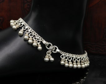 Solid sterling silver handmade vintage style heavy noisy bells single anklet ,amazing tribal ankle jewelry belly dance jewelry nank271