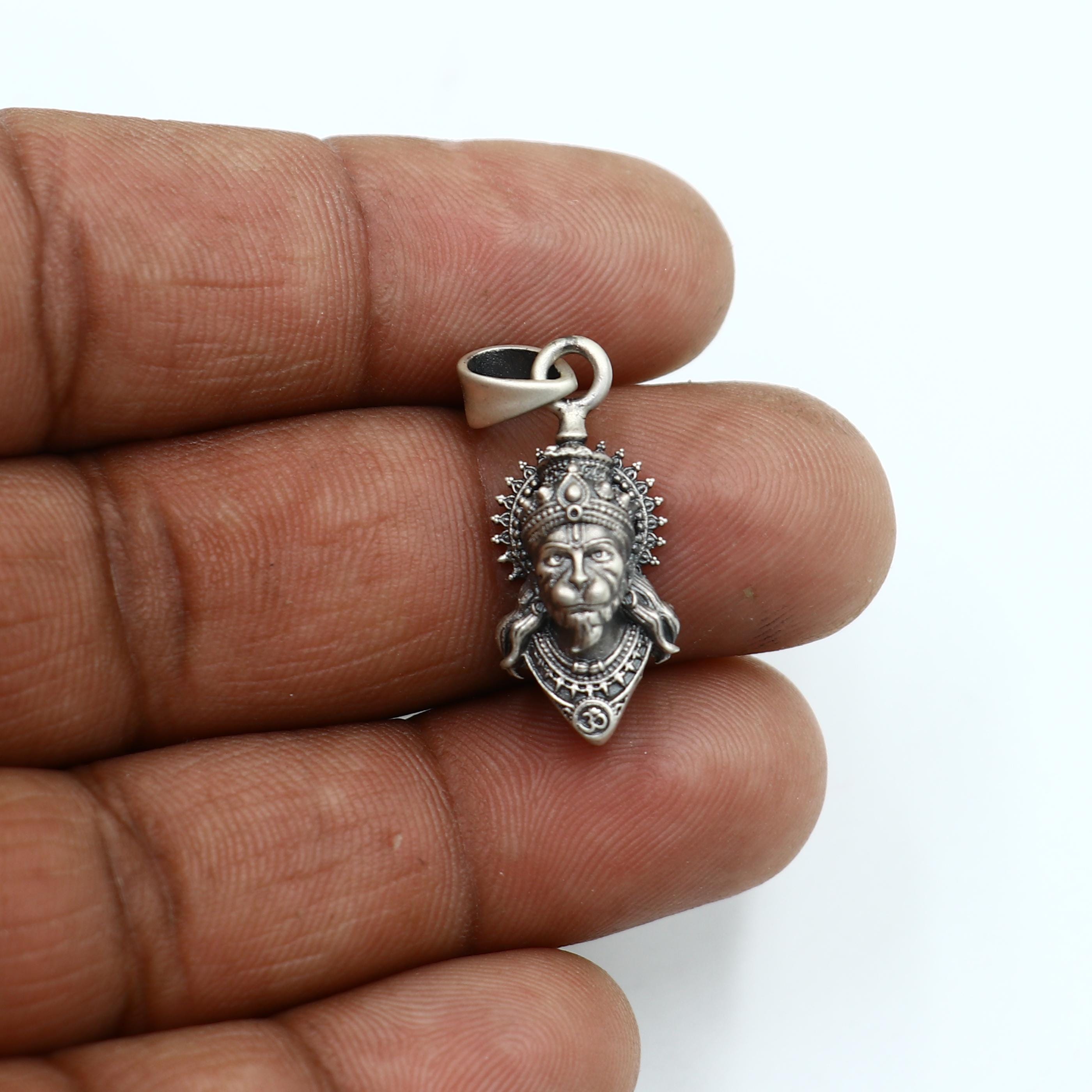 925 Sterling Silver Handmade Lord Hanuman Pendant With Chain