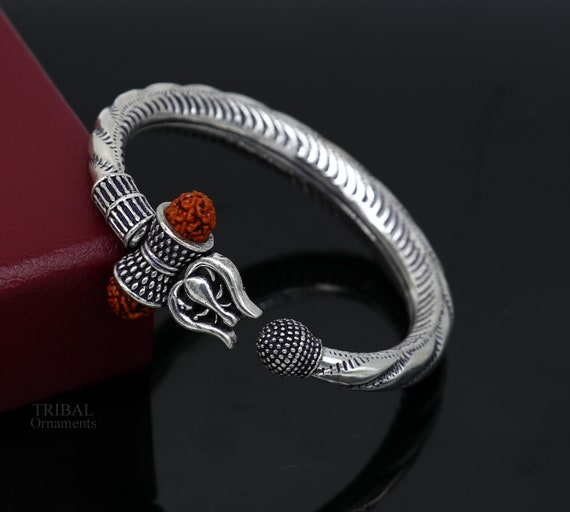 Divine Bahubali Kada 925 Sterling Silver Handmade Lord Shiva Trident Trishul Bangle Bracelet Natural Rudraksha Beads Customized Kada Nsk448 Etsy Australia