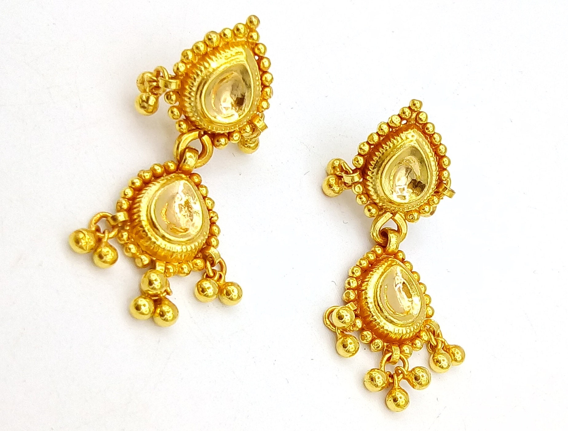 New Traditional 22K Certified Yellow Fine Gold 916 Stamped Hallmarked Earrings