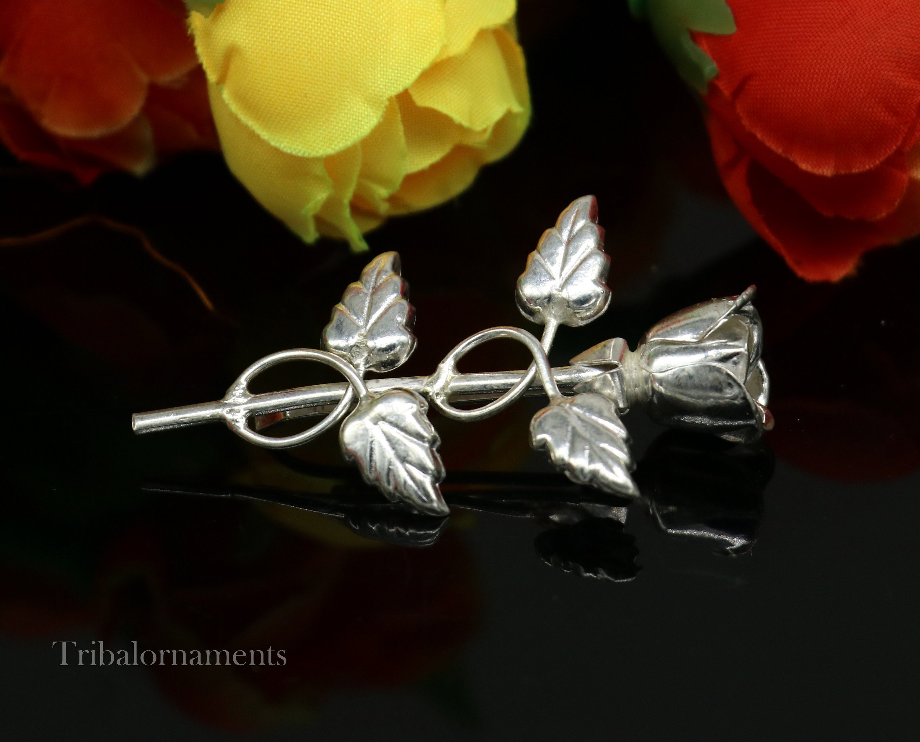 Solid Sterling Silver Handmade Rose Flower Design Men's Brooch for