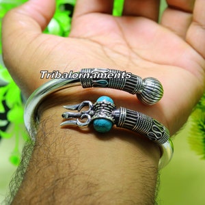 925 sterling silver handmade fabulous turquoise stone shiva kada bangle bracelet excellent customized unisex wrist temple jewelry nsk234