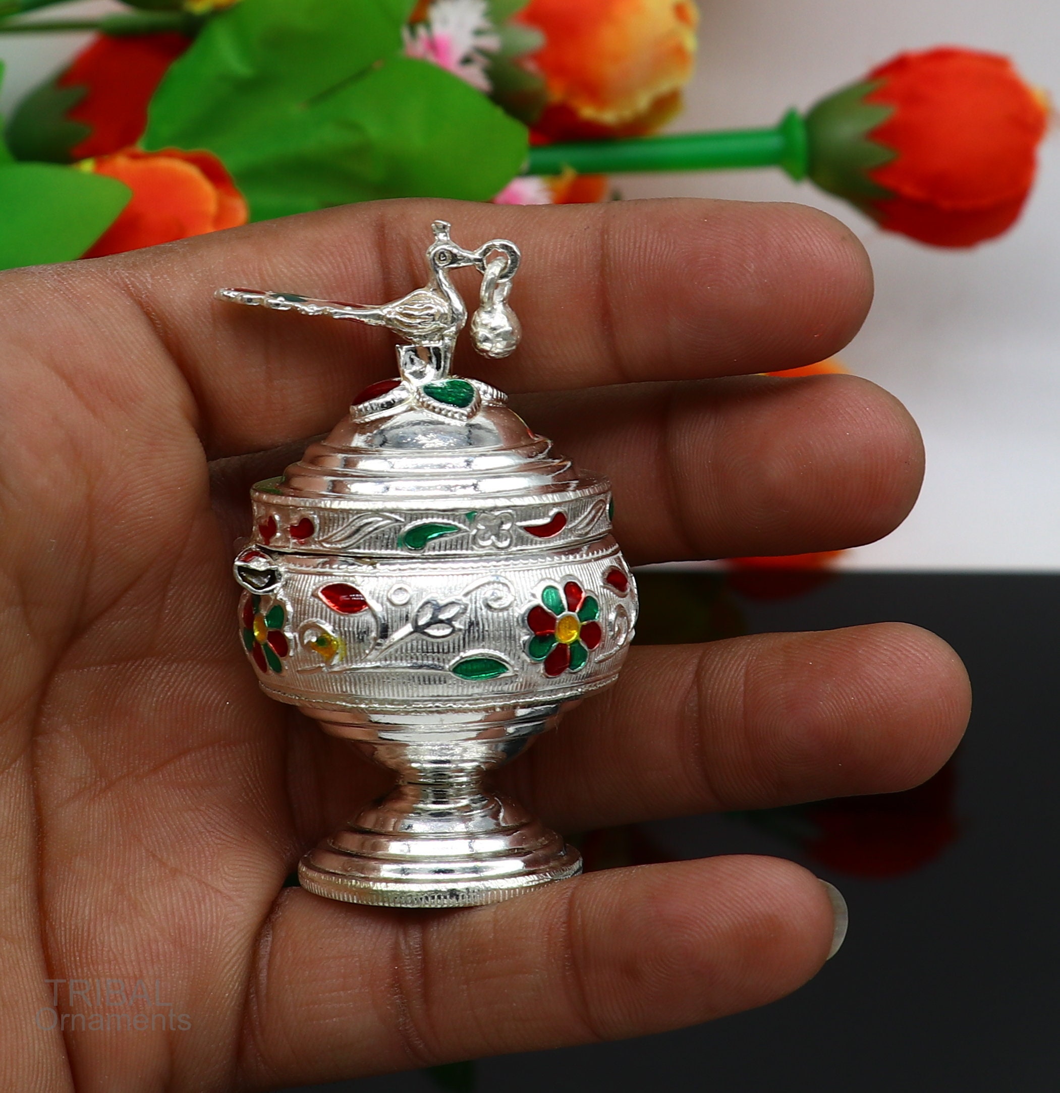925 Sterling Silver Handmade Peacock Design Vintage Trinket