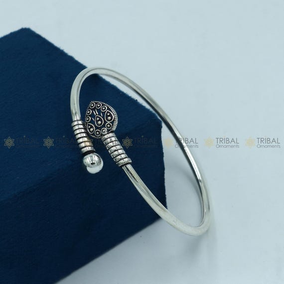 925 Sterling Silver Handmade Peacock Feather Design Stylish Kada