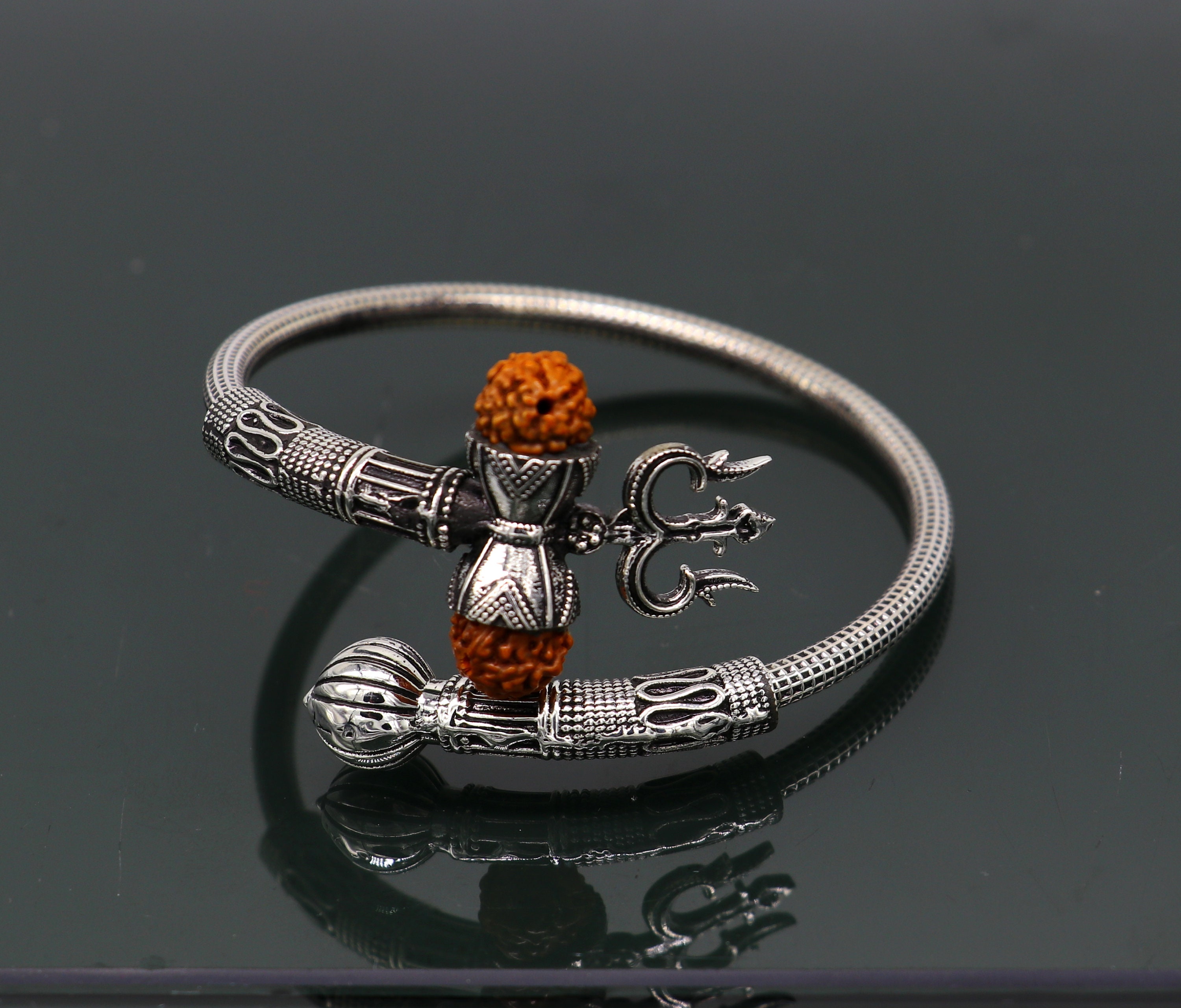 Gift Rudraksha Shiv Om Trishul Damroo Kada for men, Lord Shiva Bahubali  Cuff Bracelet for men, boys | Religious Brass Kada | Free size 1 PP