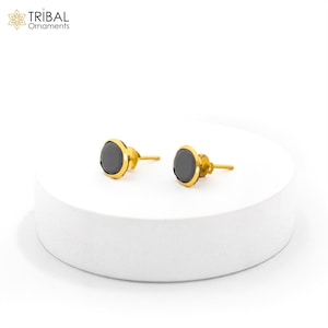 14Kt yellow gold handmade black diamond stud earring for unisex er188