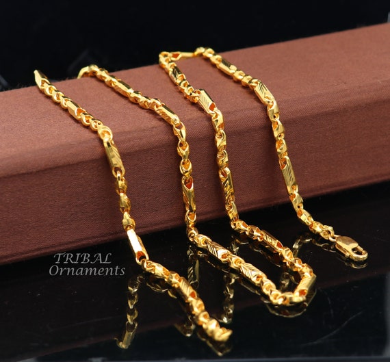 All Sizes 22kt Yellow Gold Certified Men s Chain Necklace Best Gifting Customized Choco Baht Chain Necklace Fancy Stylish Jewelry Ch572 Etsy