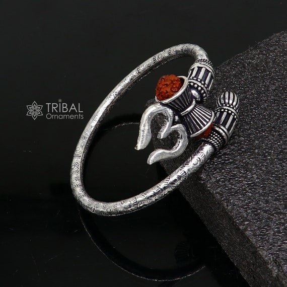 Shiva Trident with Rudraksha Open Bracelet | Sterling Silver Bracelet |  Exotic India Art