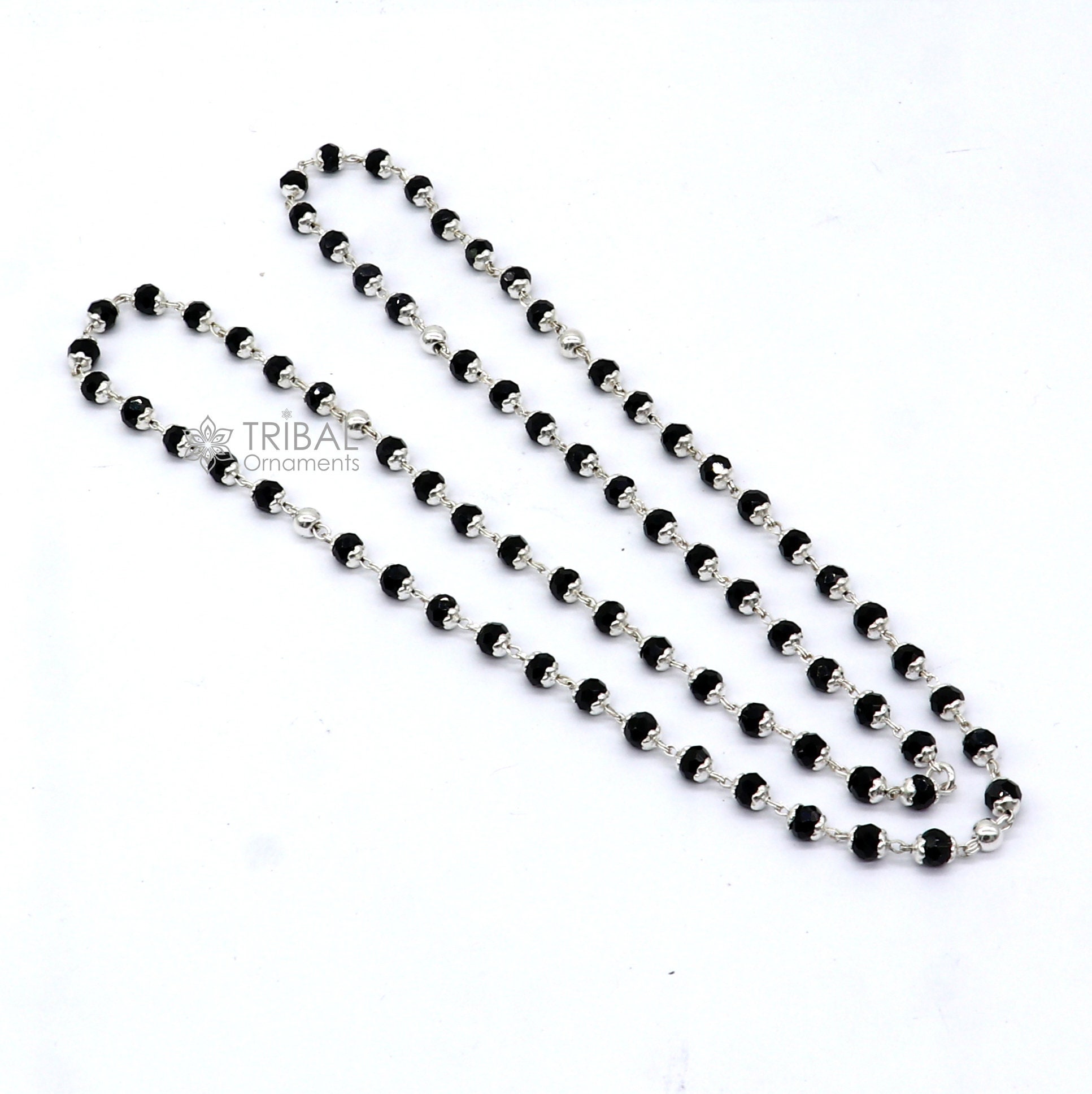 Handmade 925 Sterling Silver Gorgeous Black Beaded Nazariya