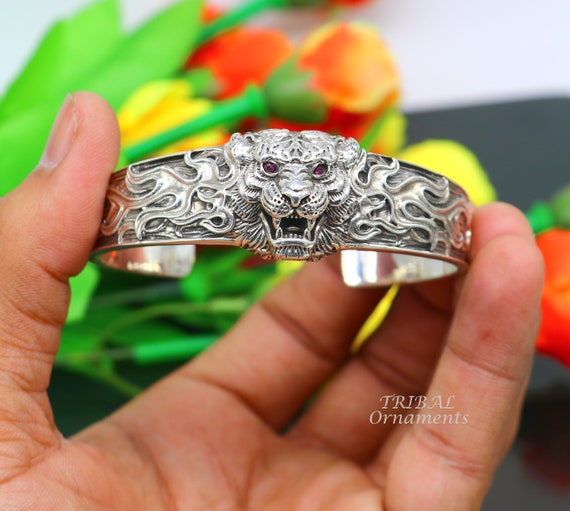 925 Sterling Silver Handmade Excellent Lion Face Solid Cuff
