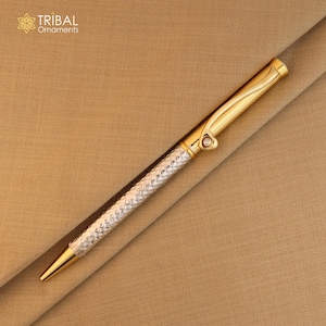 925 Sterling silver stylish stone design writing ball pen, best silver gifting article from india art842