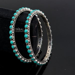 Antique Silver Turquoise Bangle - Etsy
