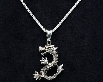 Collana vintage personalizzata con ciondolo drago in argento sterling massiccio 999, collana con amuleto da uomo, regalo di compleanno per papà, marito, fidanzato. - Italia