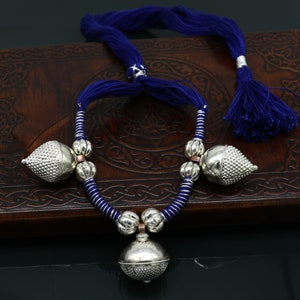 Solid sterling silver gorgeous vintage tribal Indian traditional look necklace stylish choker necklace belly dance jewelry set179