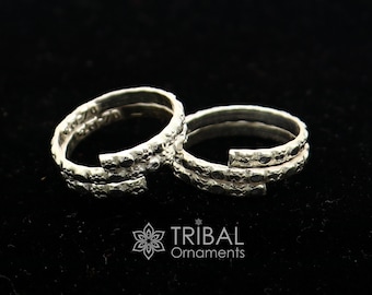 Traditional cultural style solid silver toe ring band handmade spiral design women's jewelry from India amazing tribal jewelry ntr196