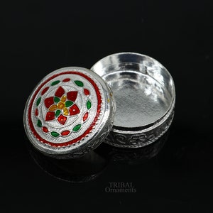925 sterling silver trinket box, kumkum box/ casket box bridal gifts enamel jewelry box collection, container box, jewelry box art stb355