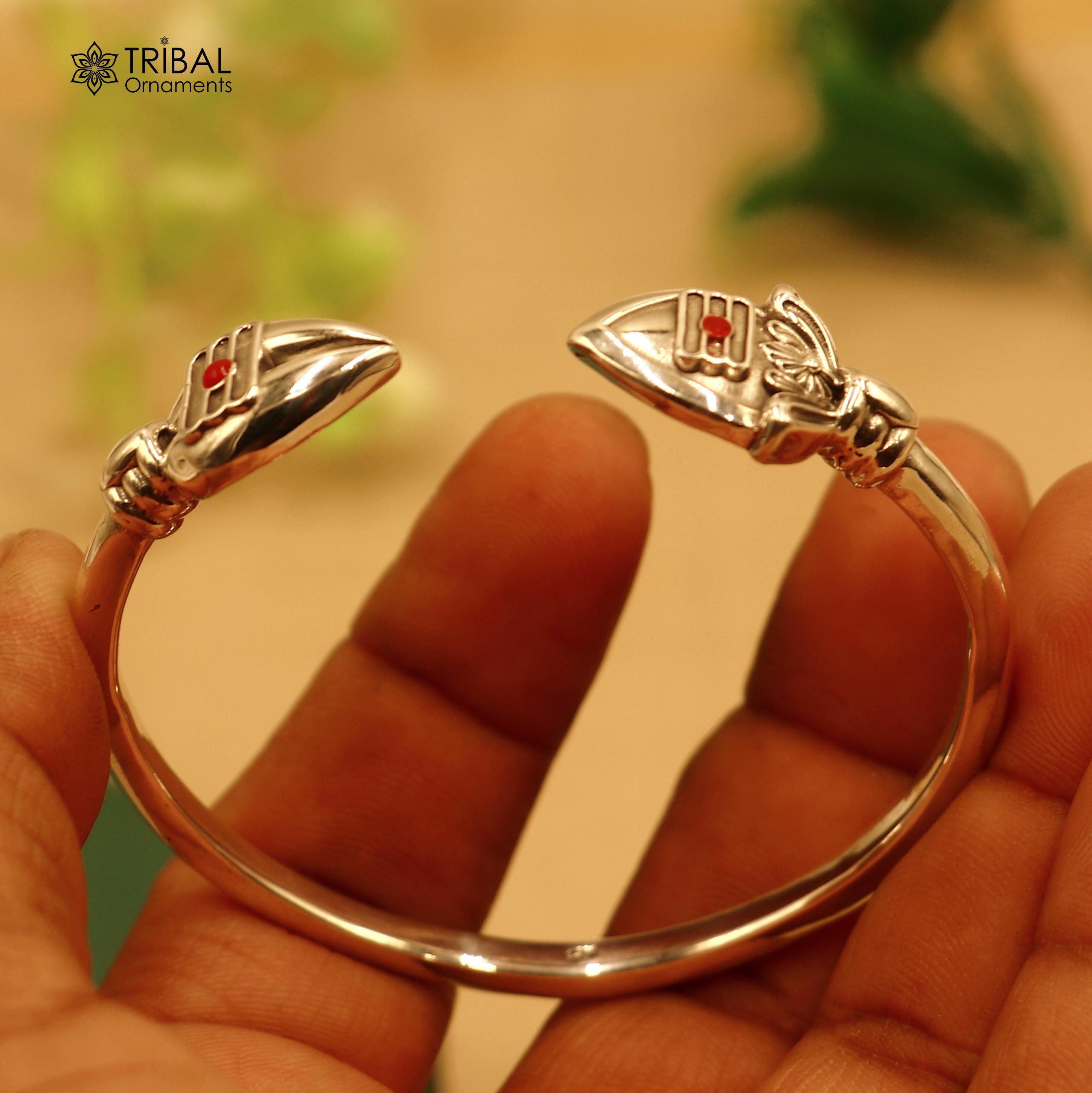 925 Sterling Silver Lord Kartikeya Adjustable Bangle Bracelet Kada