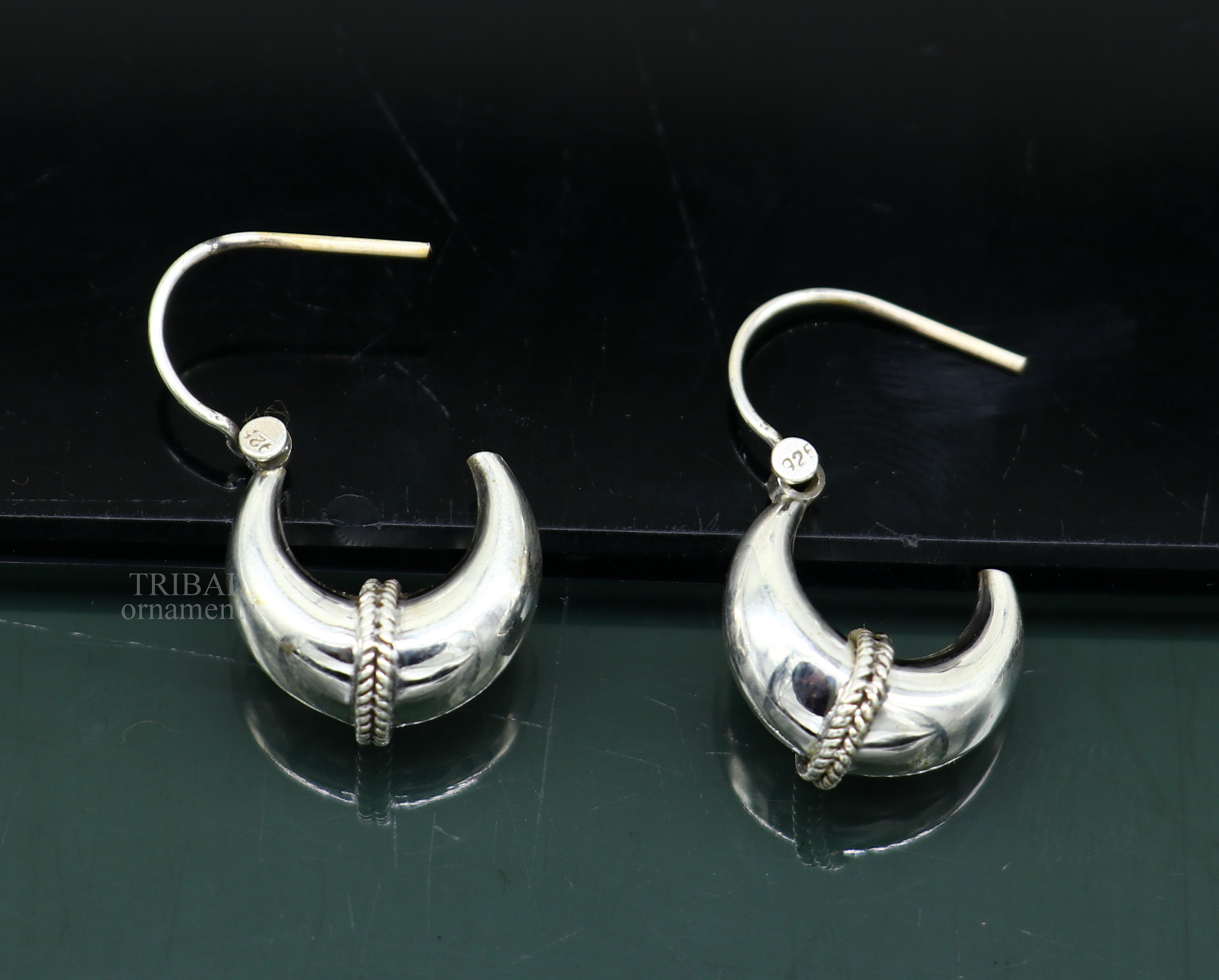 Pure 925 Sterling Silver Handmade Vintage Ethnic Style Hoops