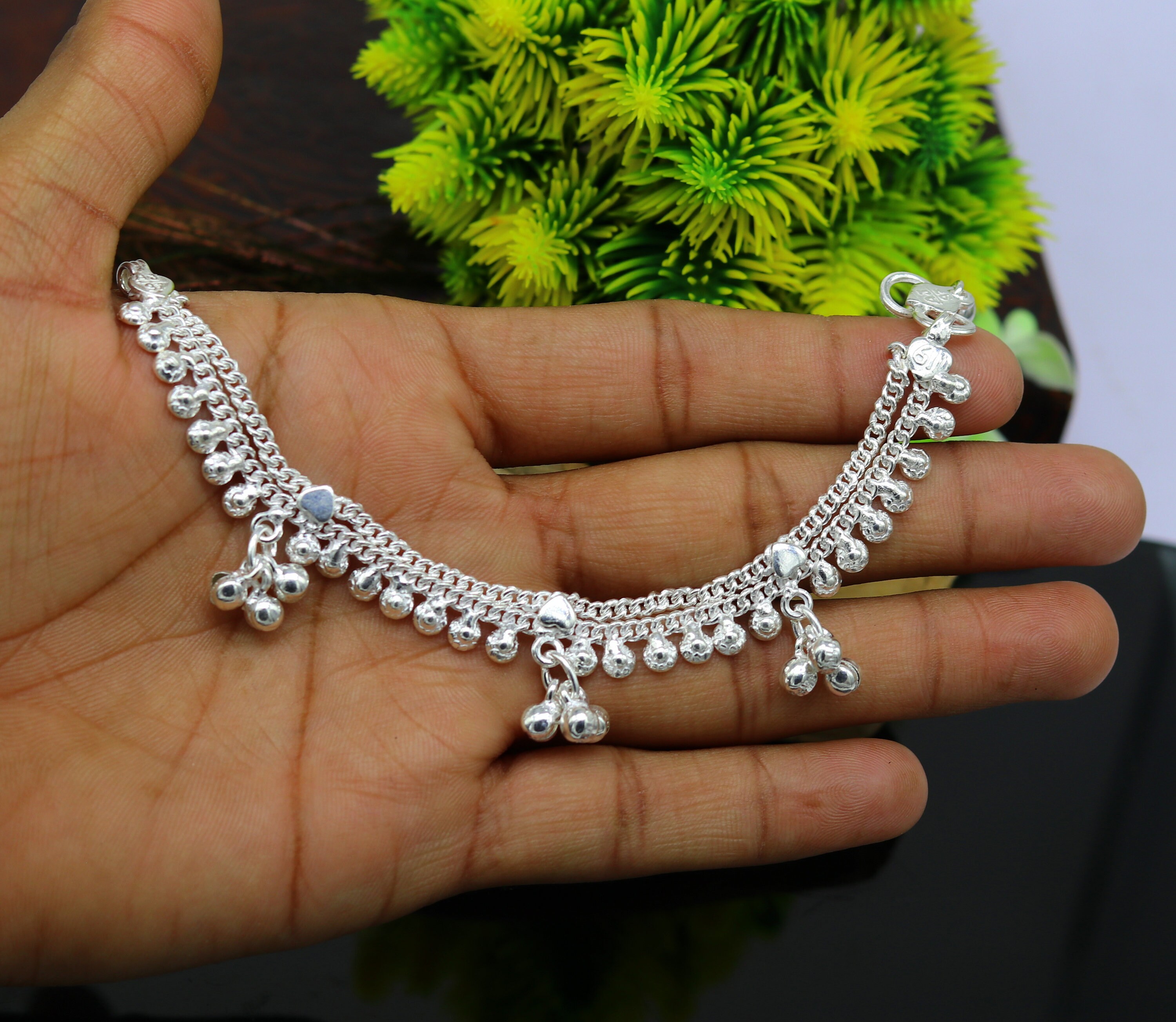thumbnail interactive-video image 1 of Lovely 2 Baby Anklet Set With Bells – 18K White Gold GP Thai Bracelet, Asian Style, Handmade Nickel-Free (GT69) 1 of 3