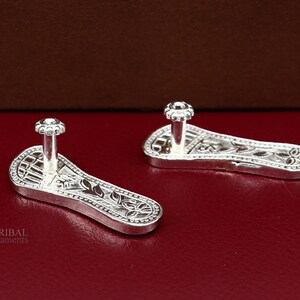 1.5&quot; sterling silver handmade idols Charan paduka,slippers for idol krishna, laddu gopala, little krishna or Vshnu Narayana puja art su644