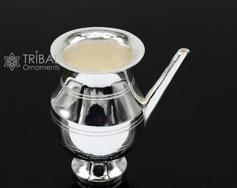 925 Massiv Sterling Silber handgemacht klein Karwa Chauth Kalash oder Topf, einzigartiger Silber Puja Artikel, Wasser oder Milch Shiva Abhishek Kalash su=1201