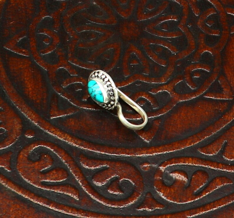 pure silver clip on nose pin without piercing nose stud 925 Sterling silver blue turquoise nose pin party wear nose pin jewelry np127