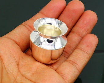 Pure 925 sterling silver handmade plain small Kalash or pot, unique special silver puja article, water or milk kalash pot india sv220