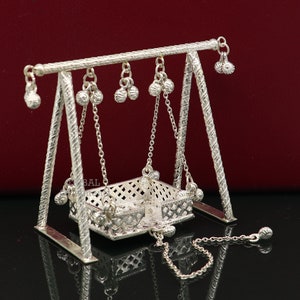 925 Sterling silver handmade Bal Gopala jhula, little Krishna swing, child Krishna palana, silver jhula, laddu gopal jhula, silver art su765