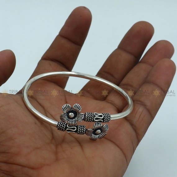 925 Sterling Silver Handmade Double Flower Design Stylish Kada