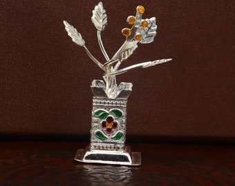 925 sterling silver handmade mini tulsi plant basil rosary plant for puja temple article, excellent customized silver utensils art su171