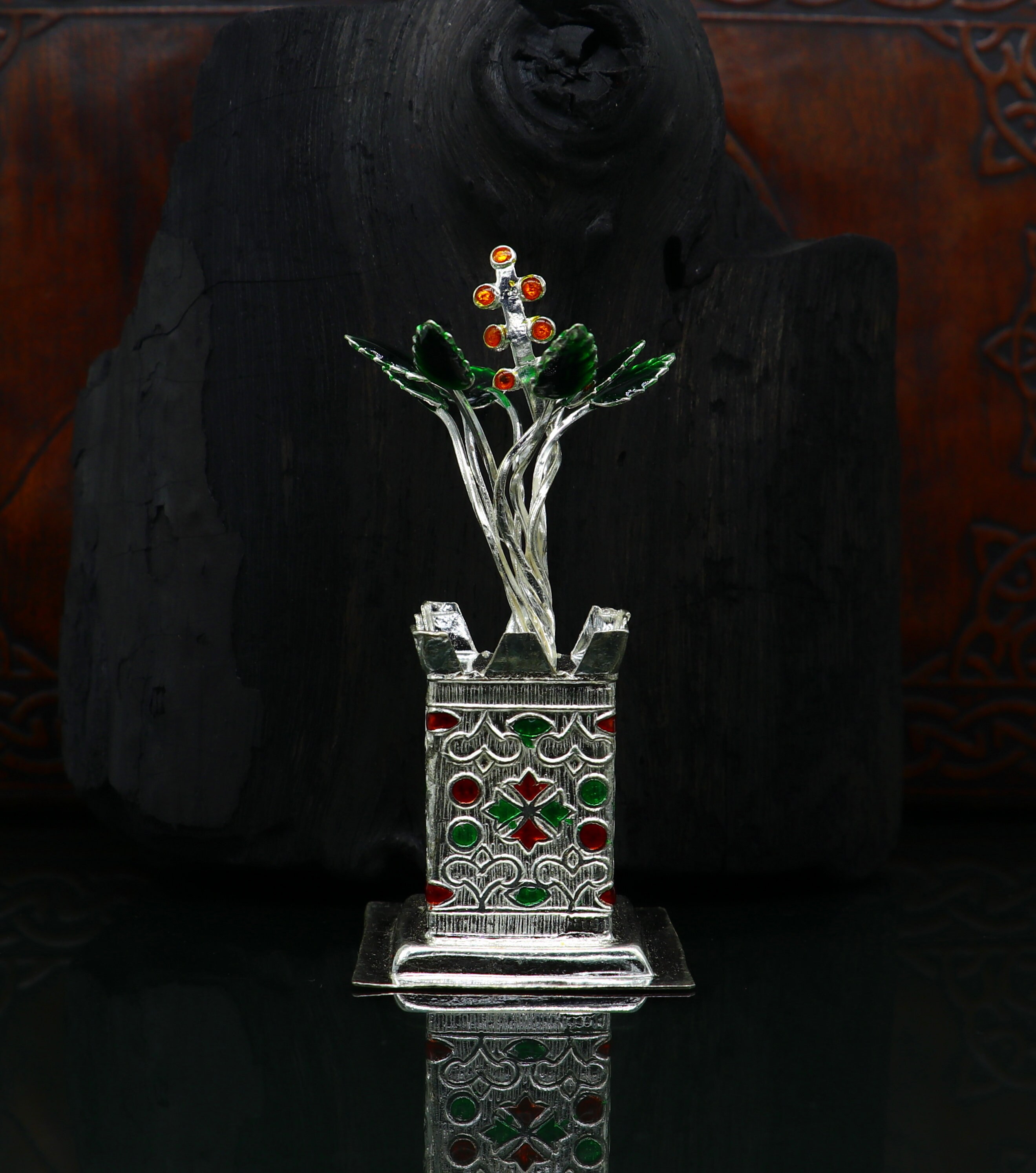 925 Sterling Silver Handmade Small Tulsi Plant Basil Rosary Plant