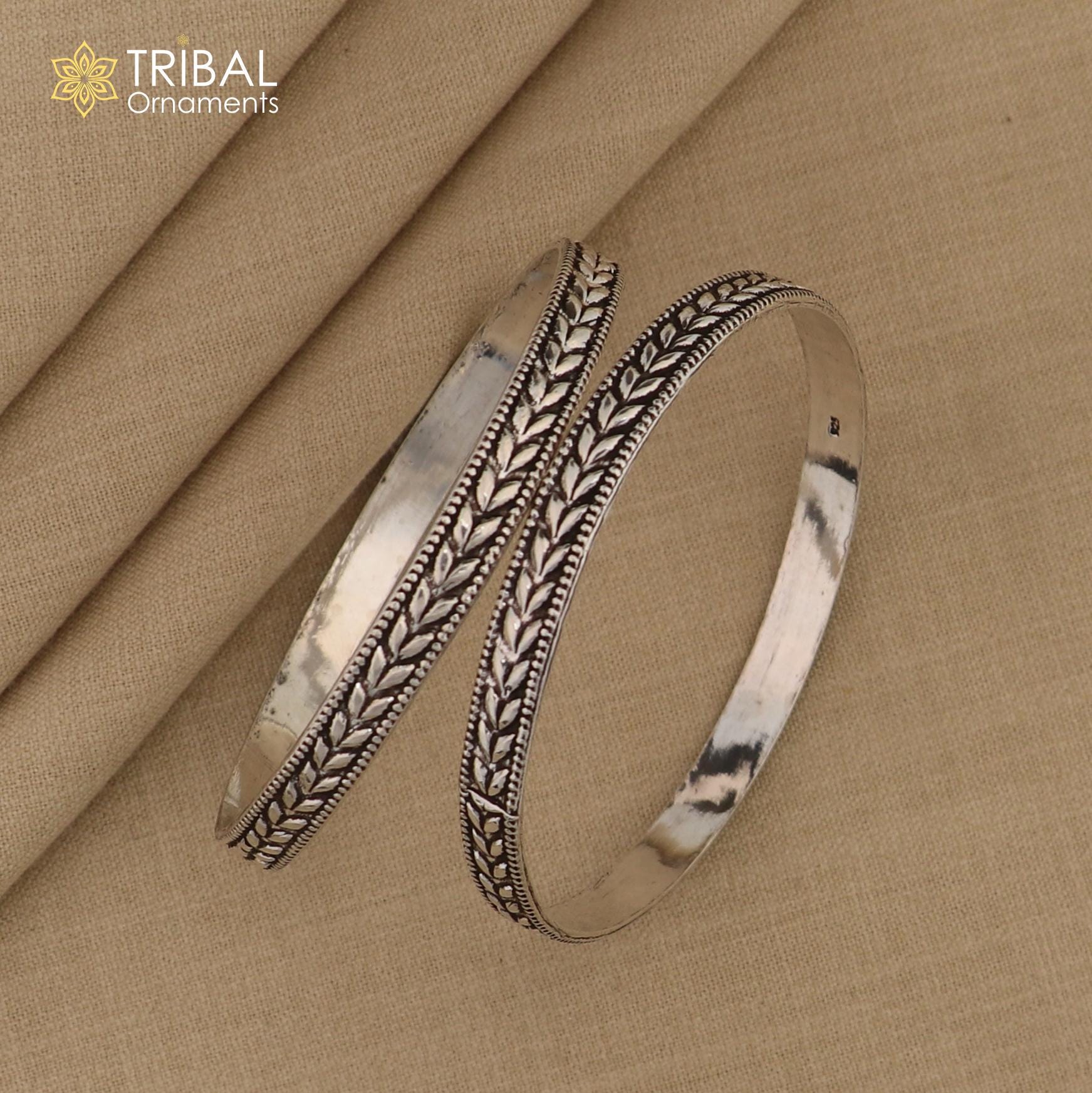 925 Sterling Silver Handcrafted Floral Design Bangles Bracelet