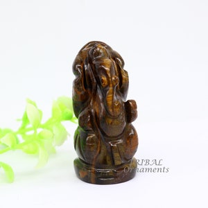 Tiger eye stone Lord Ganesha handcrafted statue figurine temple divine God Ganesha stone sculpture for wealth and prosperity stna09