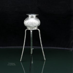 925 sterling silver handmade God shiva lingam water flow pot or puja kalas for Abhishek of lingam, best worshipping article from india su596