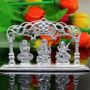 Solid Sterling silver handmade Hindu idols Laxmi,Ganesha and Saraswati statue, puja article figurine, home décor Diwali puja gift su532