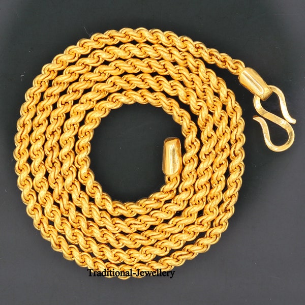 22karat yellow gold handmade fabulous rope chain necklace long excellent 3mm wide gold unisex chain ch164