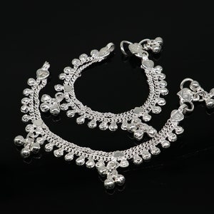 5.0&quot; long handmade Sterling silver amazing vintage style ankle bracelet new born baby anklet noisy sound bells charm anklets jewelry ank418