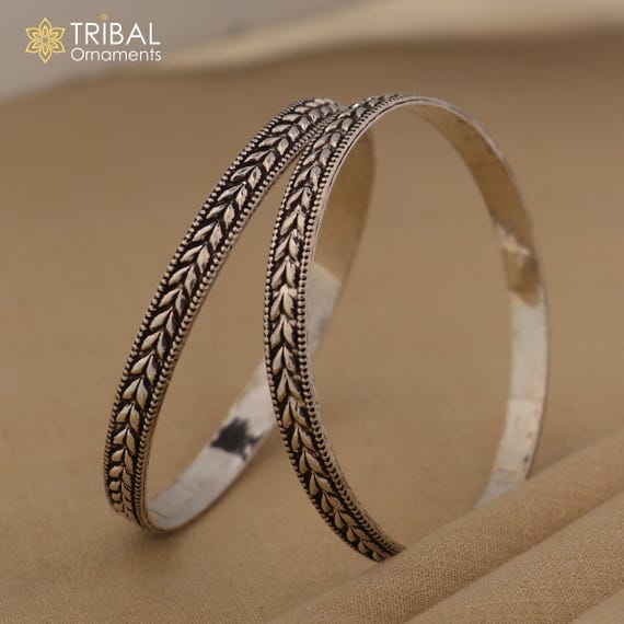 925 Sterling Silver Handcrafted Floral Design Bangles Bracelet