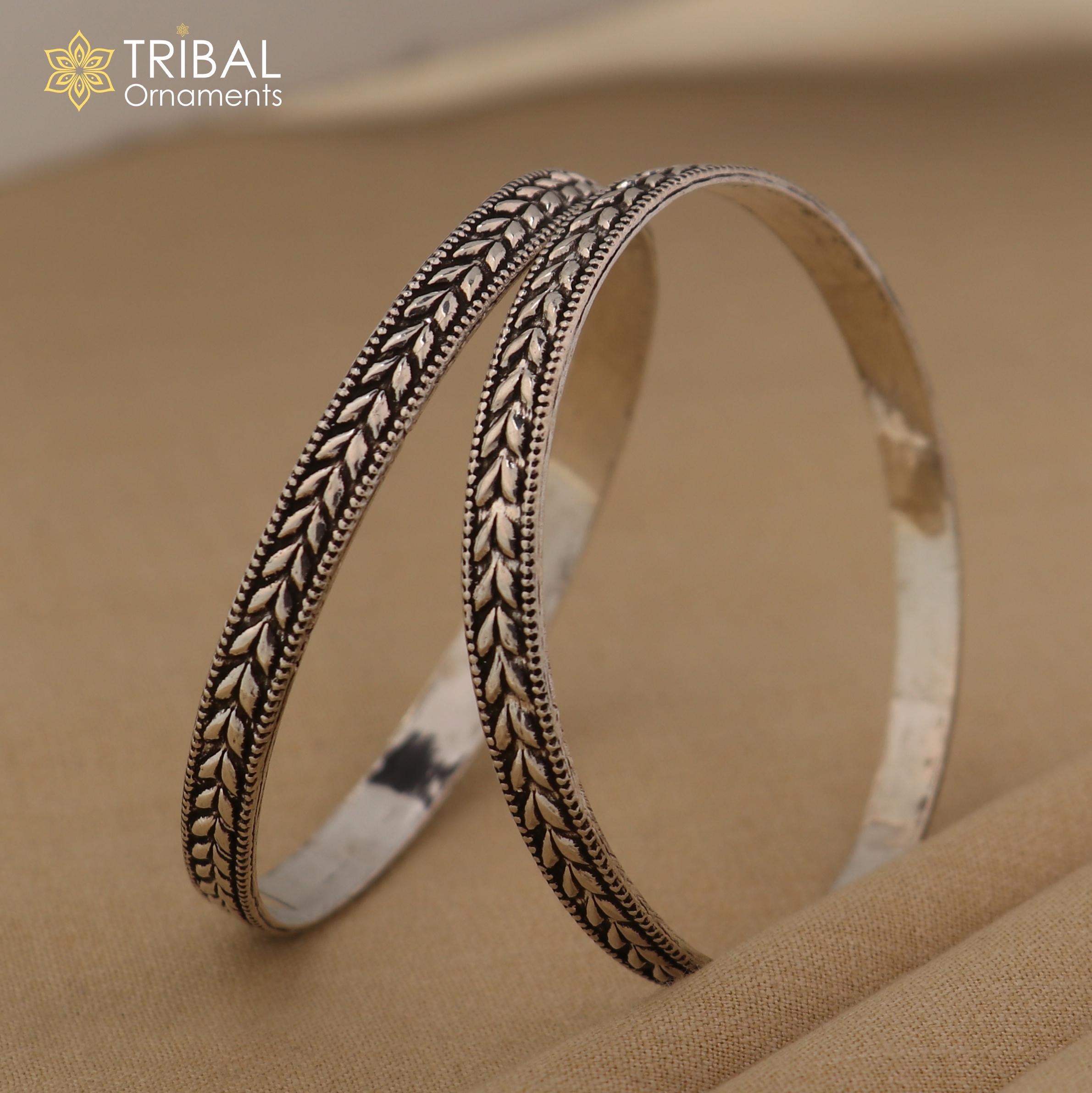 925 Sterling Silver Handcrafted Floral Design Bangles Bracelet