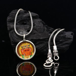 925 sterling silver handmade idol God Ganesha pendant, amazing divine lord painting pendant unisex gifting jewelry nsp764