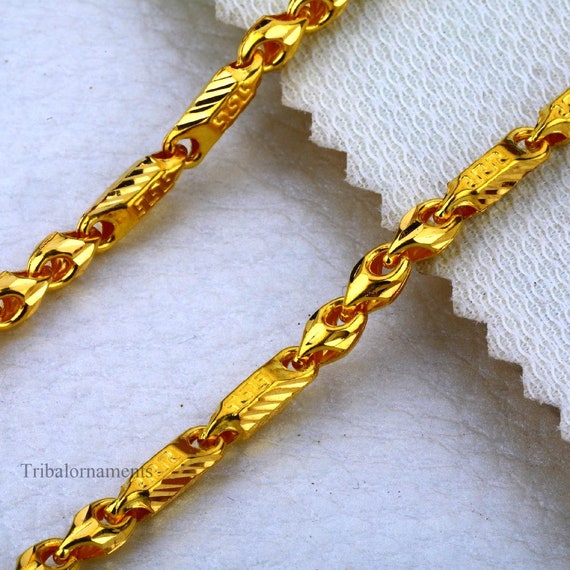 22kt Yellow Gold Handmade Diamond Cut Design Choco Chain Stylish